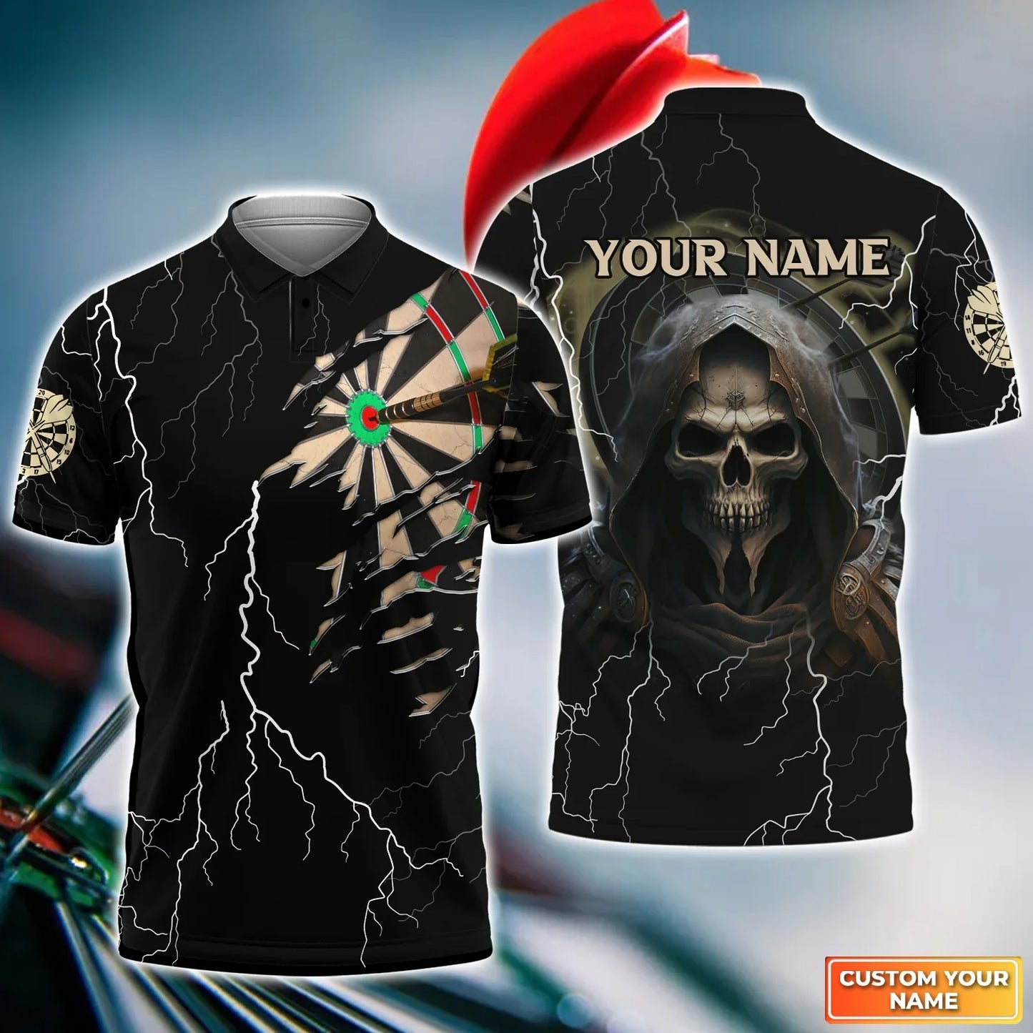Personalized Name Skull Darts Thunder All Over Printed Unisex Shirt
