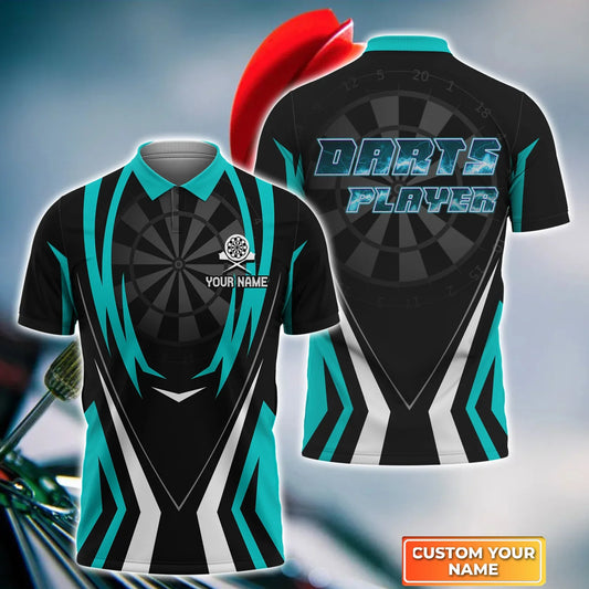 Turquoise Darts Personalized Name 3D Polo Shirt For Darts Player