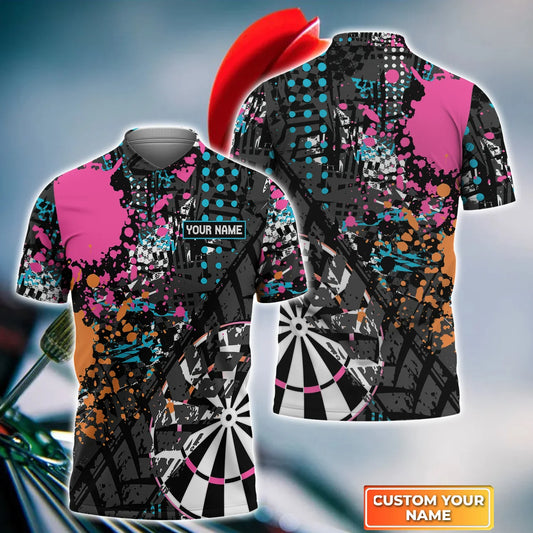 Darts Colorful Personalized Name 3D Polo Shirt For Darts Player