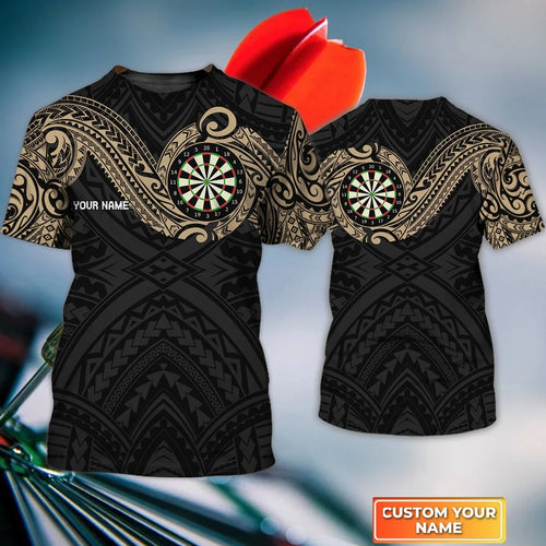 Brown Tattoo Maori Darts Personalized Name 3D Polo Shirt For Darts Player, Dart Team Shirts S250717