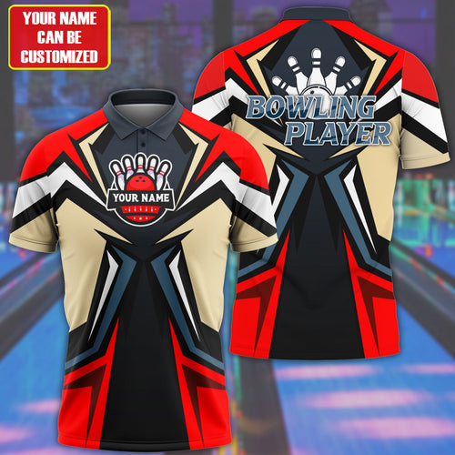 Personalized Name 3D Bowling Player Shirt Red Version