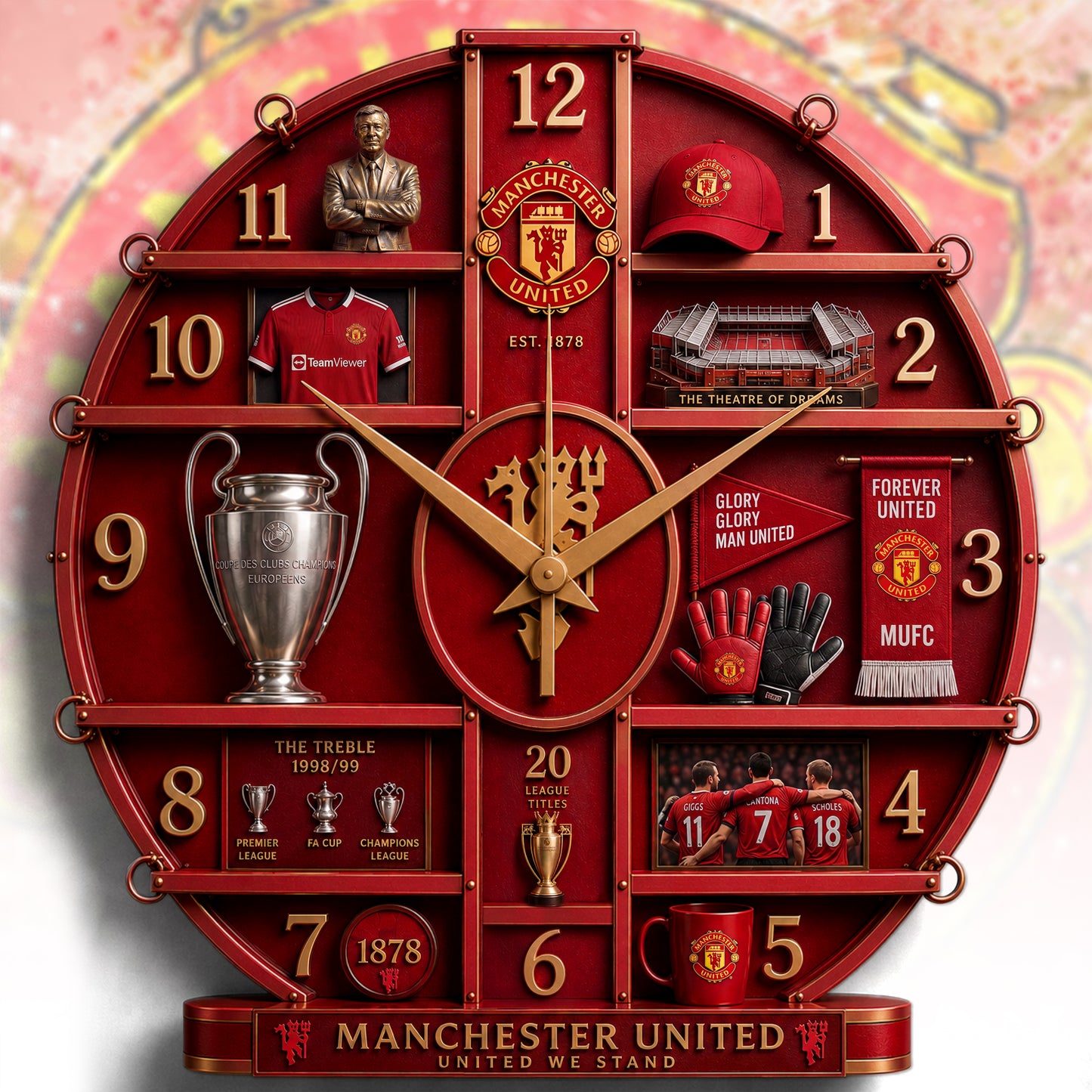 M.U FC Forever Red 3D Visual Effect Acrylic Wall Clock