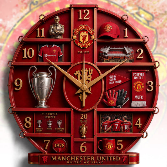 M.U FC Forever Red 3D Visual Effect Acrylic Wall Clock