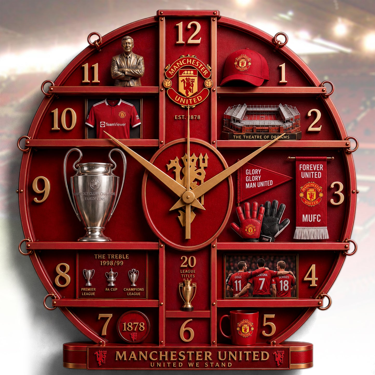 M.U FC Forever Red 3D Visual Effect Acrylic Wall Clock