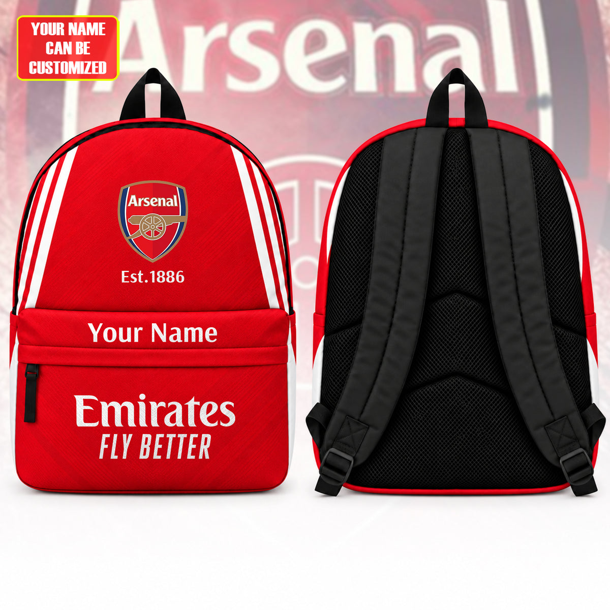 Arsenal 2026 Emirates Backpack with Custom Name – Gift for Arsenal Fans