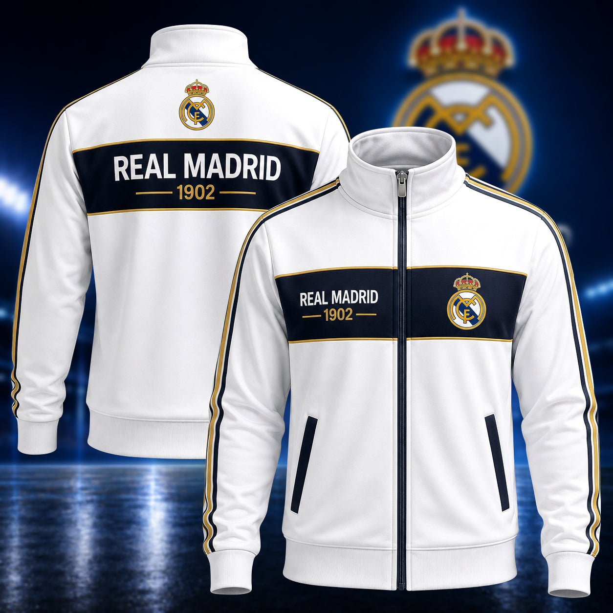 Personalized Real Madrid 2026 Zipper Stand Collar Jacket