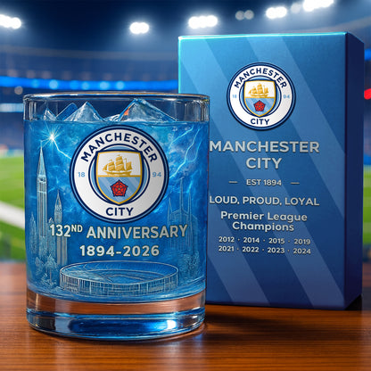 Man City 132 Years Anniversary Whisky , Whiskey Glass , Holiday Gift