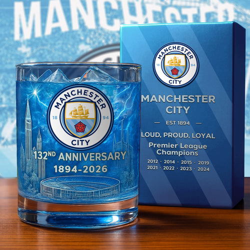 Man City 132 Years Anniversary Whisky , Whiskey Glass , Holiday Gift