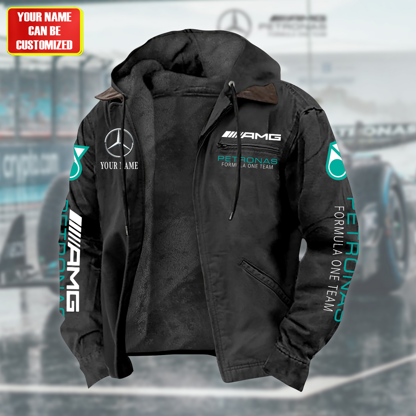 Personalized Merc AMG Petronas Fur lining Paddle Jacket