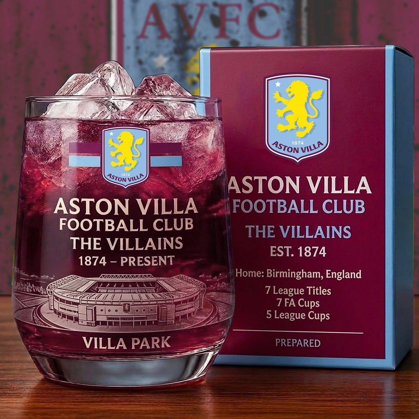 Aston Villa Whisky , The villains Whiskey Glass, Holiday Gifts