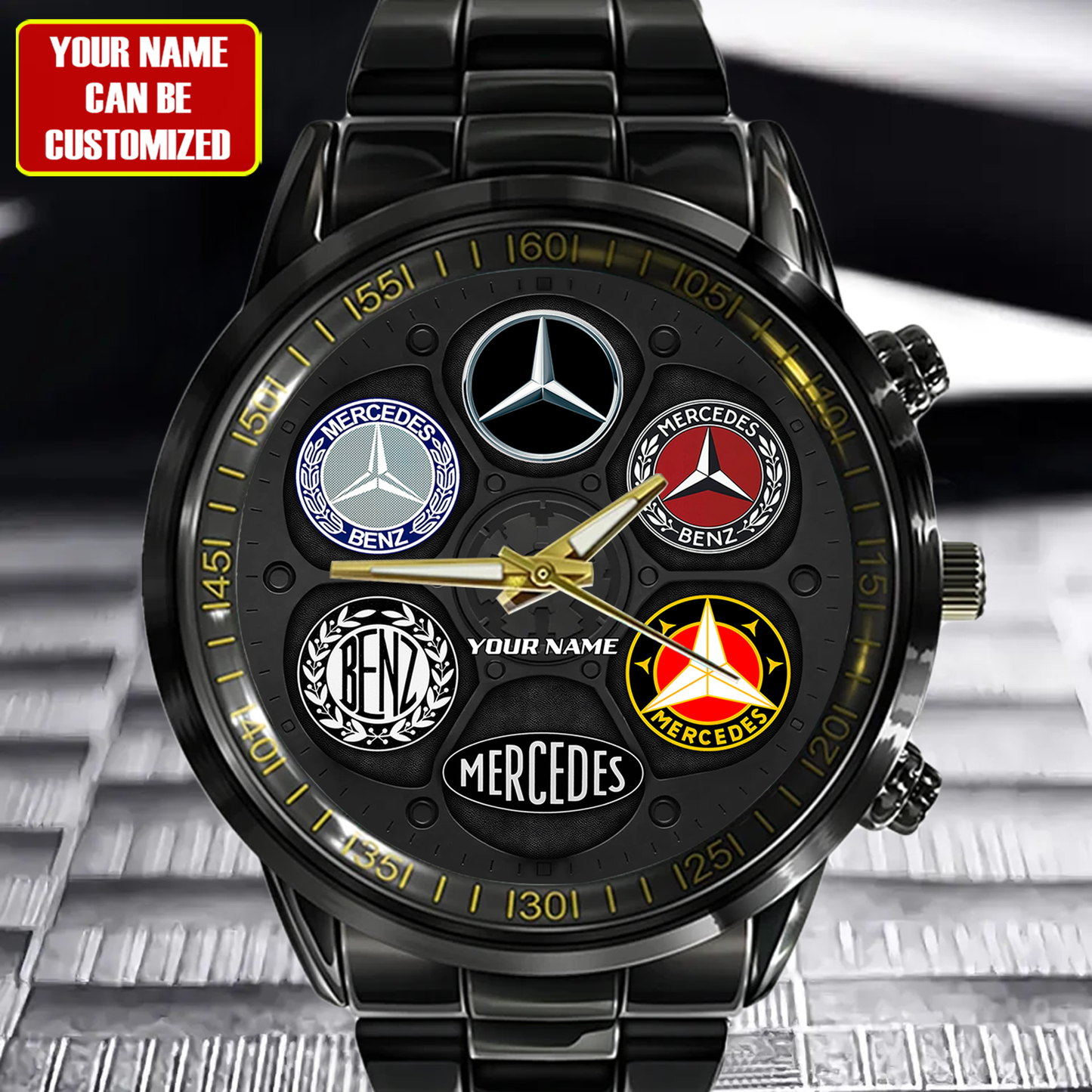 Personalized Merc Logo History Luxury Stainless Steel Watch