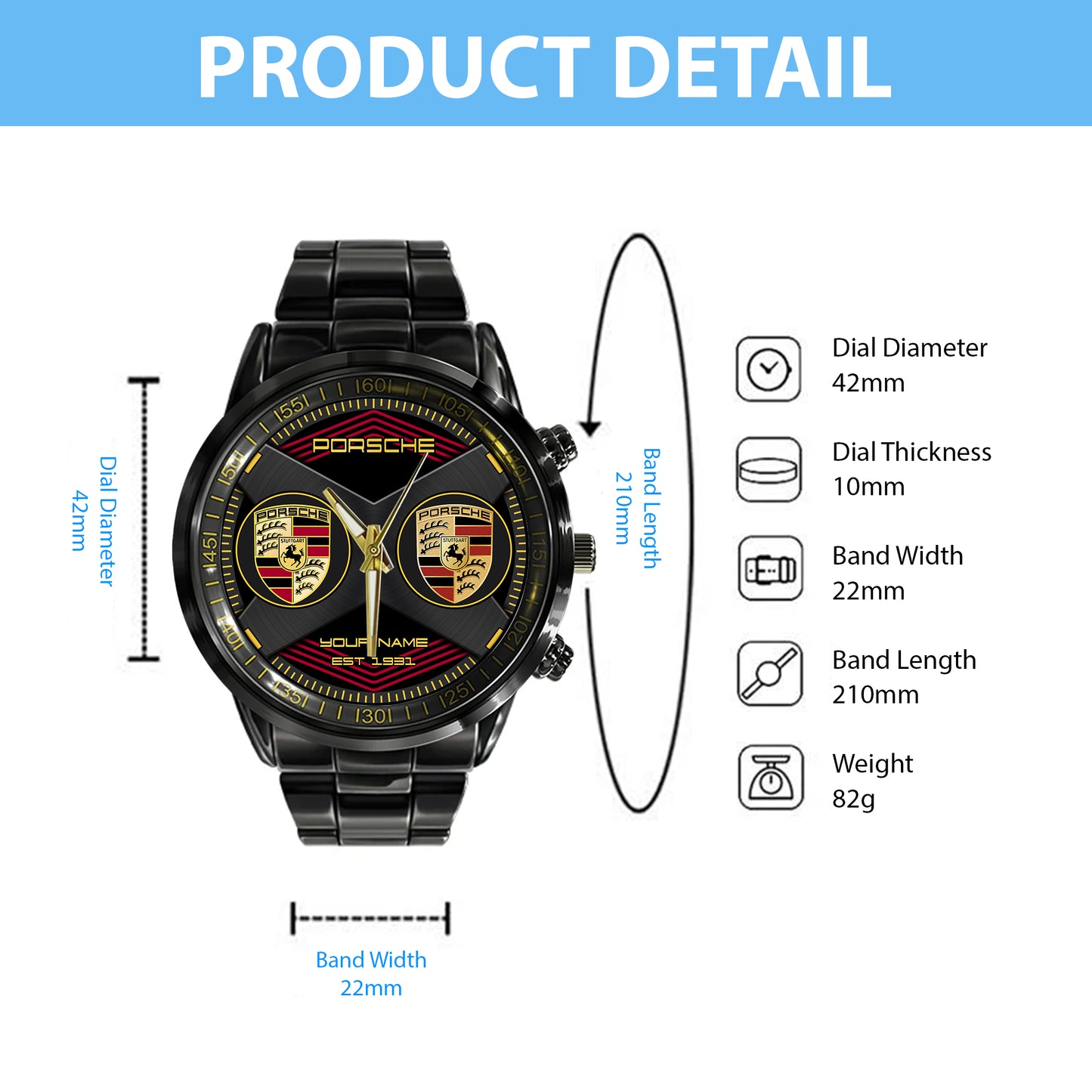 Personalized Pors Luxury Stainless Steel Watch