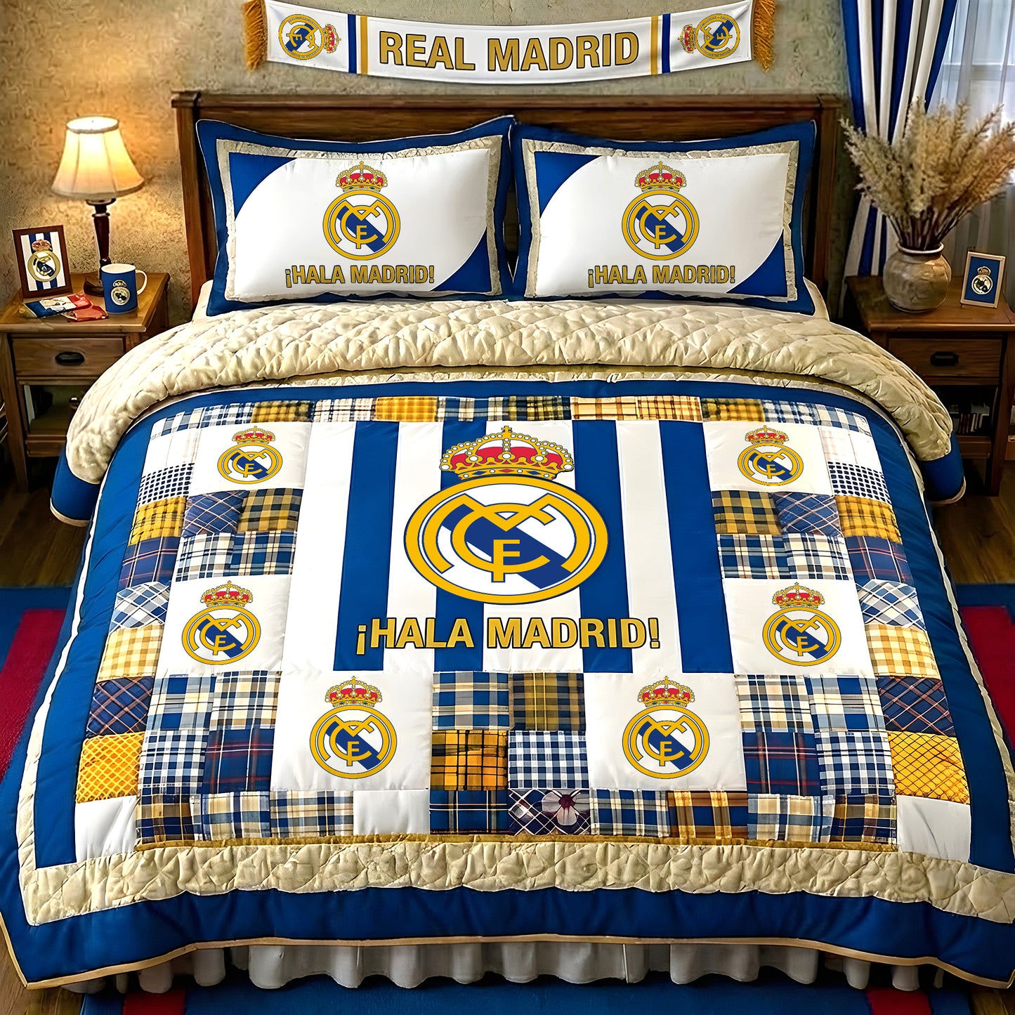 Real FC Emboidery Pattern Quilt Bedding Set