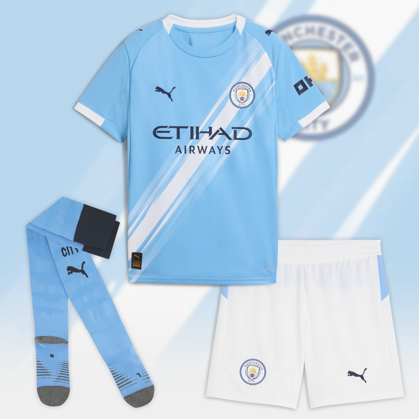 Mancity 25/26 Soccer Jersey & Shorts with Socks Kit Set for Boys and Girls Youth Sizes , Adult Sizes