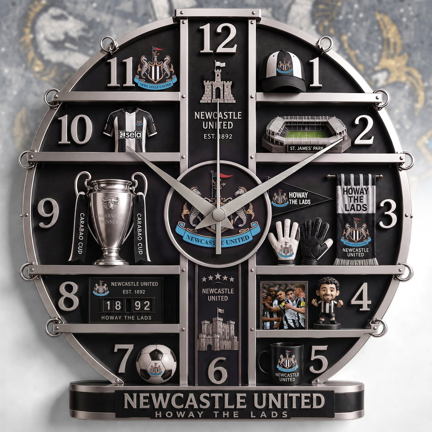 Newcastle United History 3D Visual Effect Acrylic Wall Clock