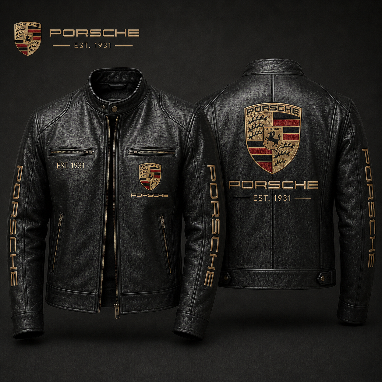 Personalized Pors Est 1931 Vintage Collar Leather Jacket V3