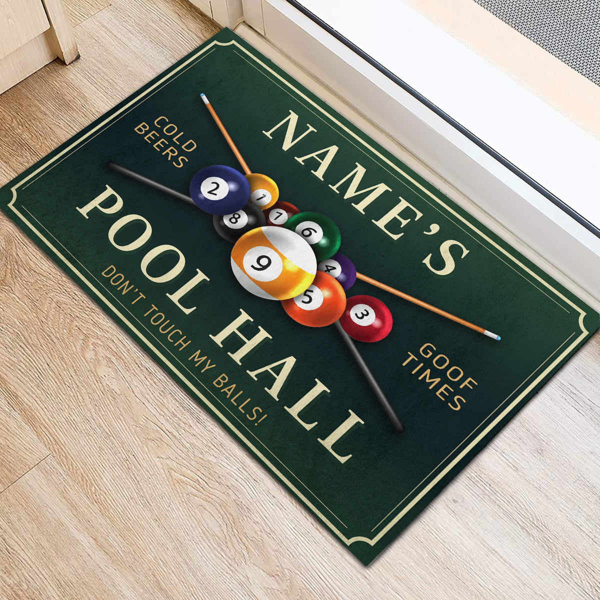 Personalized Name Pool Hand , Dont touch my balls ! Billiards Doormat