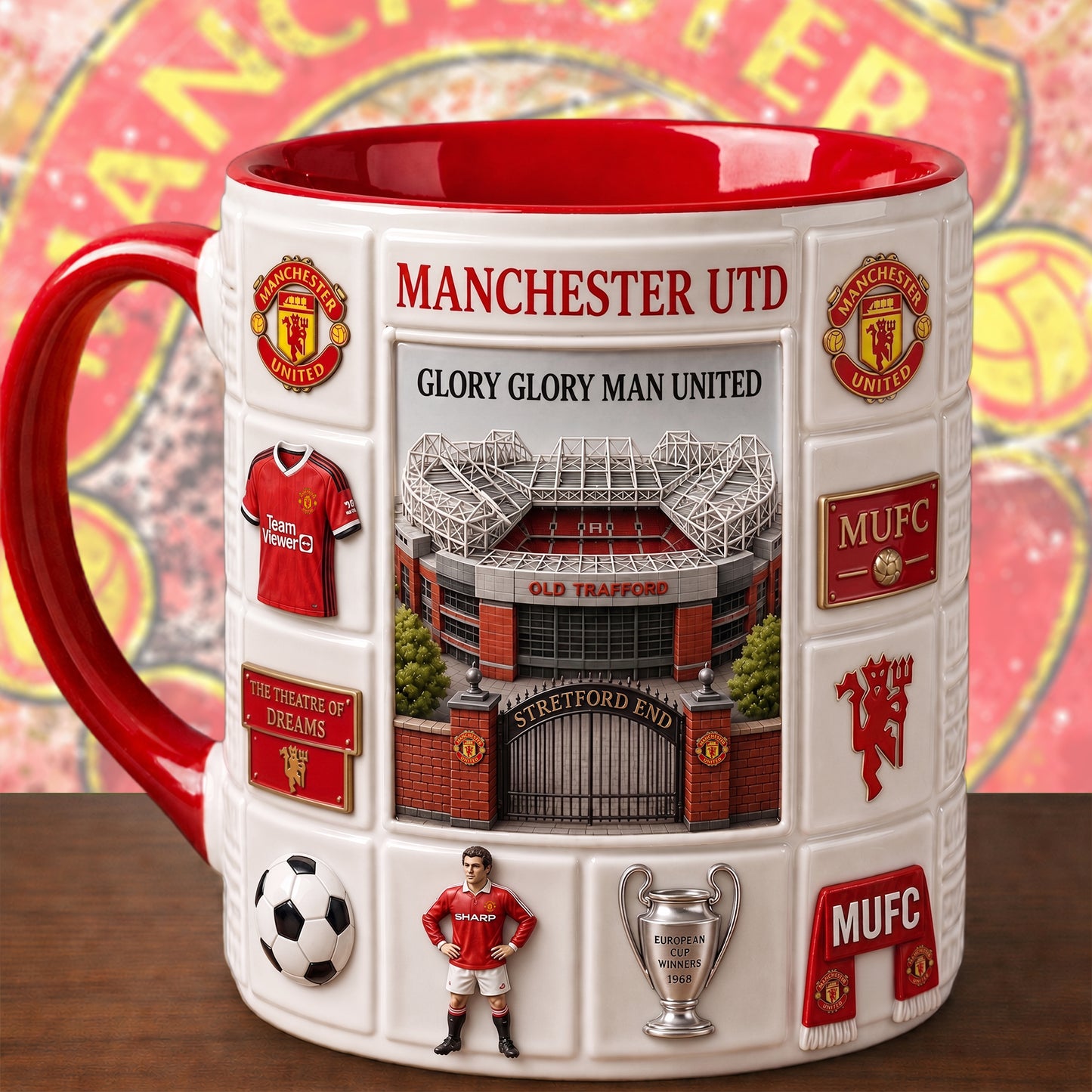 M.U Stadium Accent Mug , Cream Mug Gifts , Holiday Gifts V2