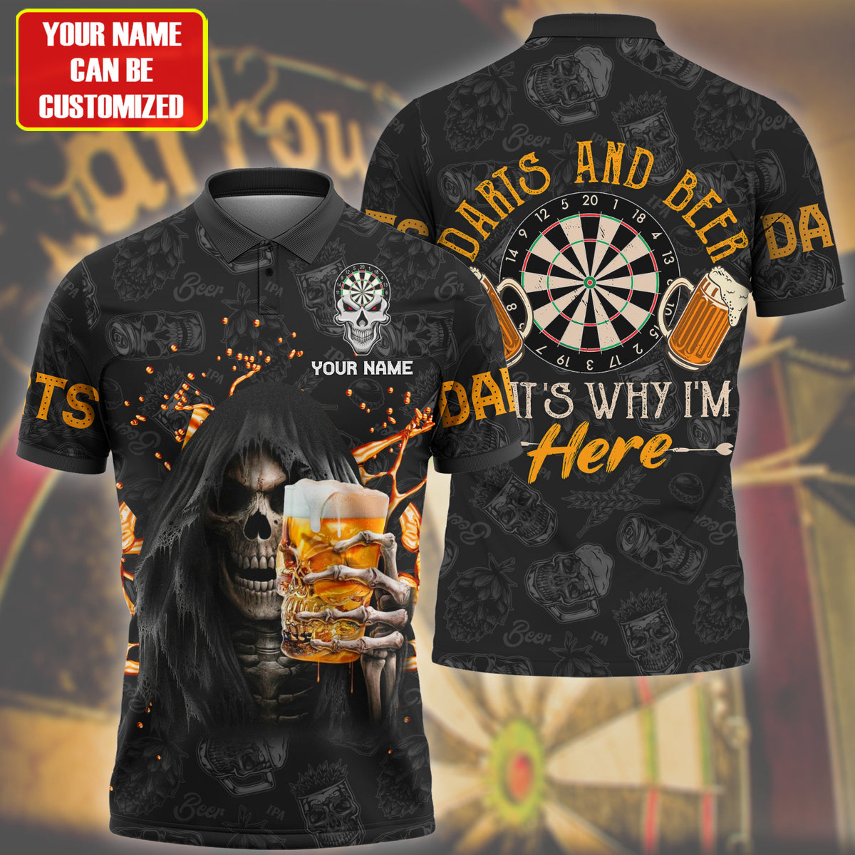 Personalized Name Dart Skull Beer 3D shirt P170801