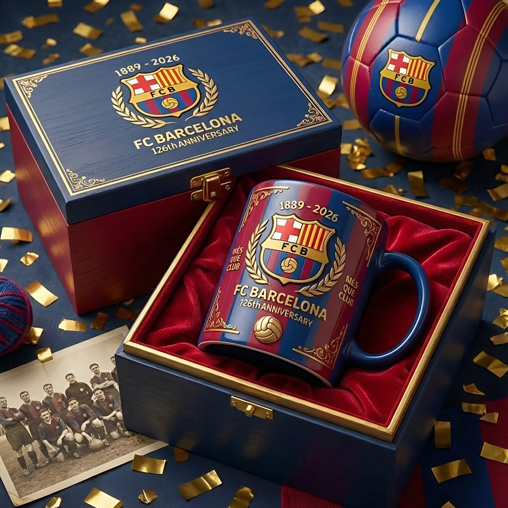Barca FC 126th Anniversary Accent Mug , Cream Mug Gifts , Holiday Gifts