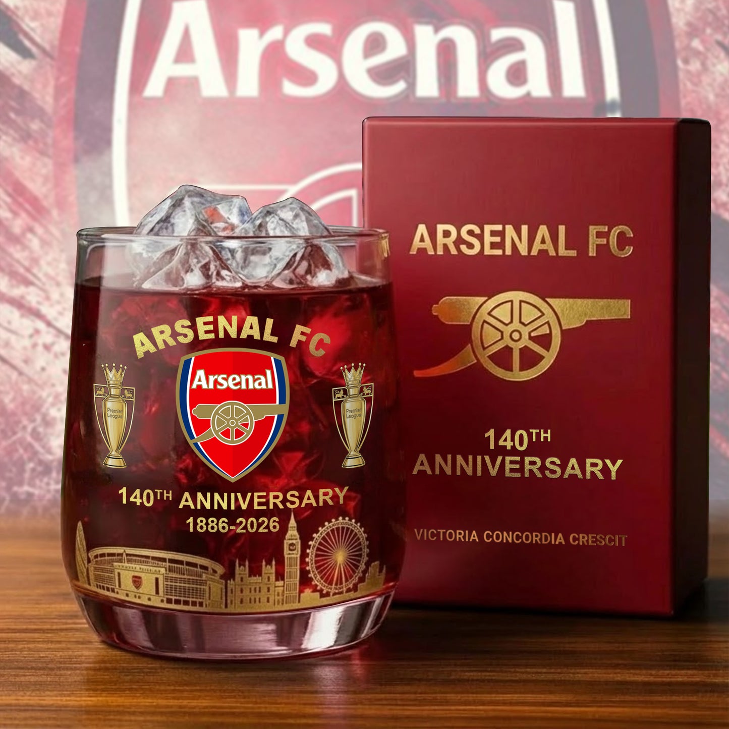 Arsenal 140 Years Anniversary Whisky , Arsenal Anniversary Edition Whiskey Glass , Holiday Gift