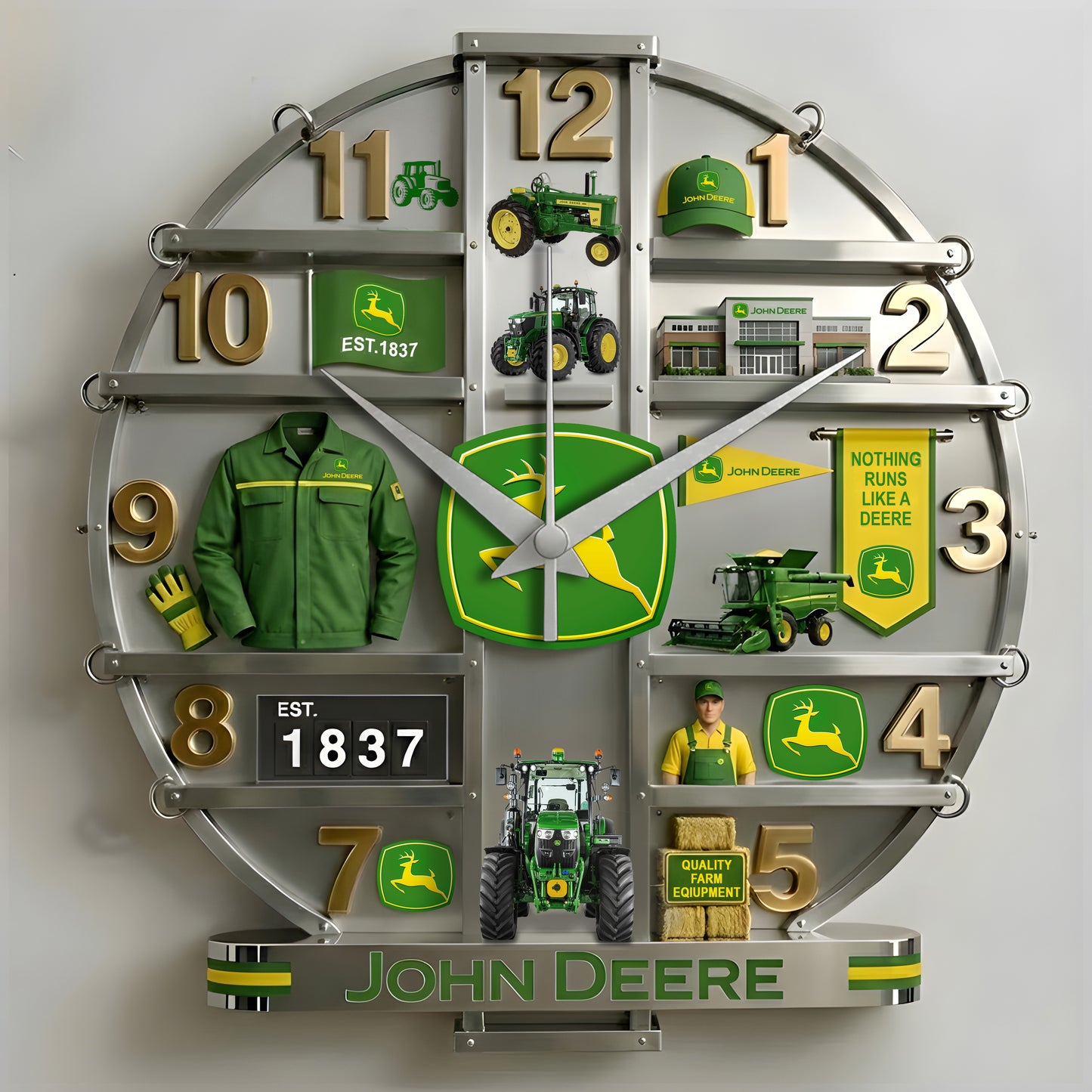John Deere Decorative 3D Visual Effect Acrylic Wall Clock