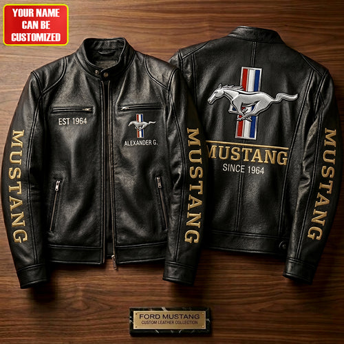 F Mustang Est.1964 Vintage Collar Leather Jacket