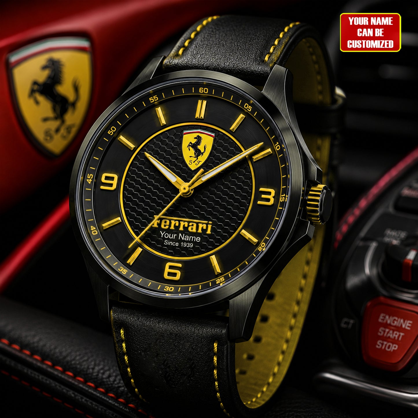 Personalized Fr Est.1939 Luxury Leather Strap Watch
