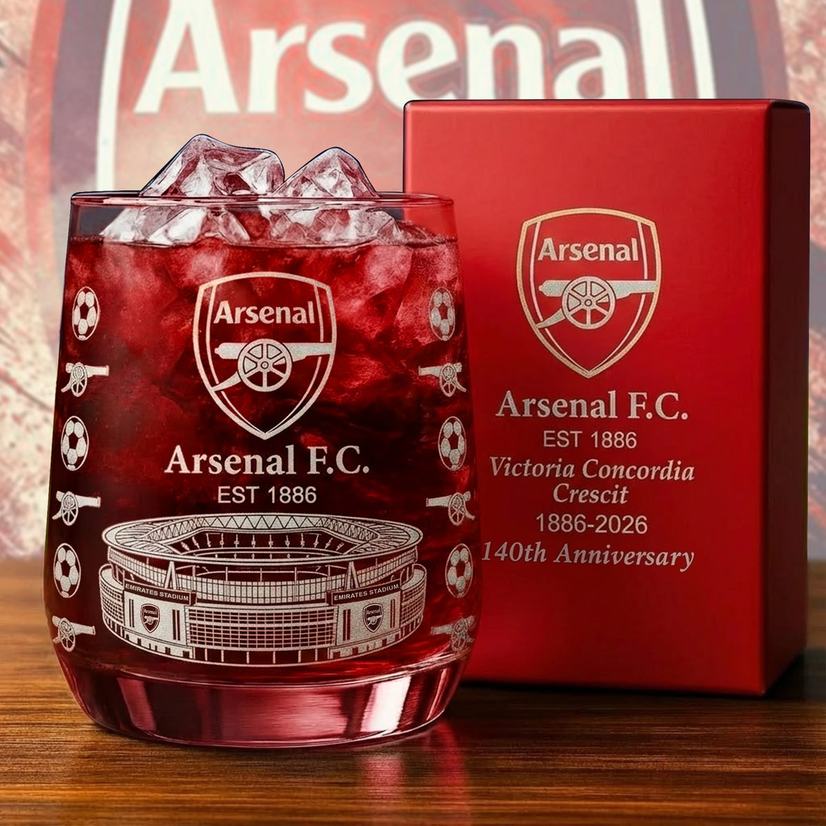 Arsenal FC 1886 Whisky Glass , Arsenal Whiskey Glass , Holiday Gift