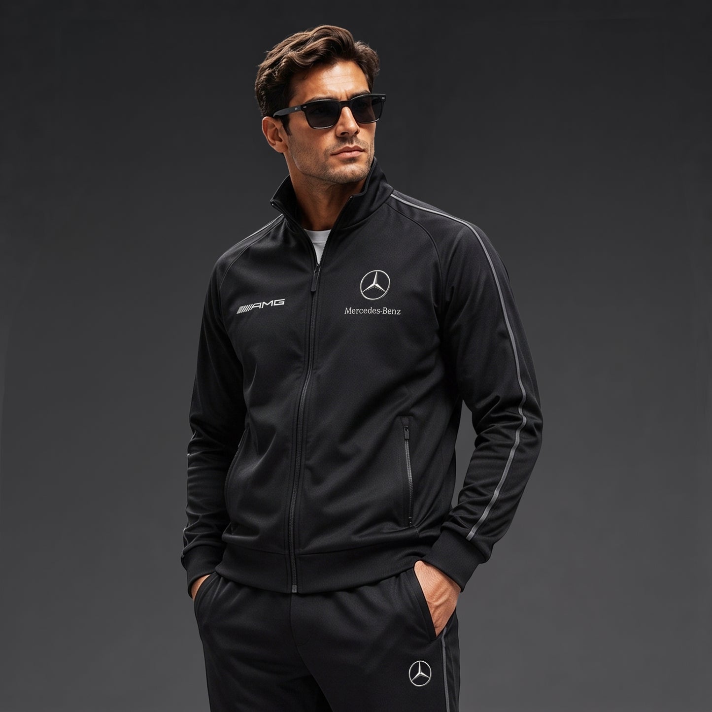 Personalized Merc Amg Zipper Stand Collar Jacket