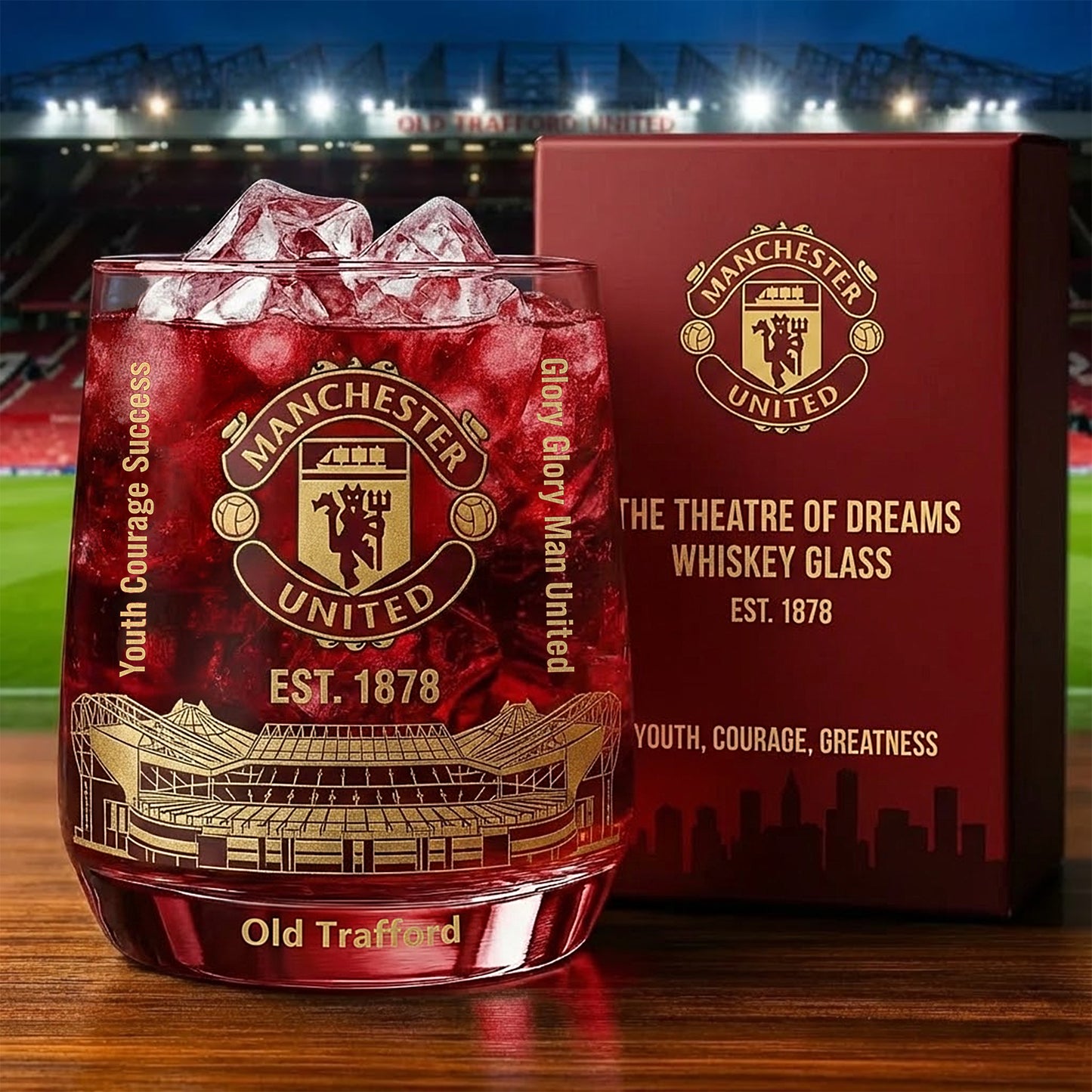 M.U Old Trafford Anniversary Whisky , M.U Whiskey Glass, Holiday Gifts
