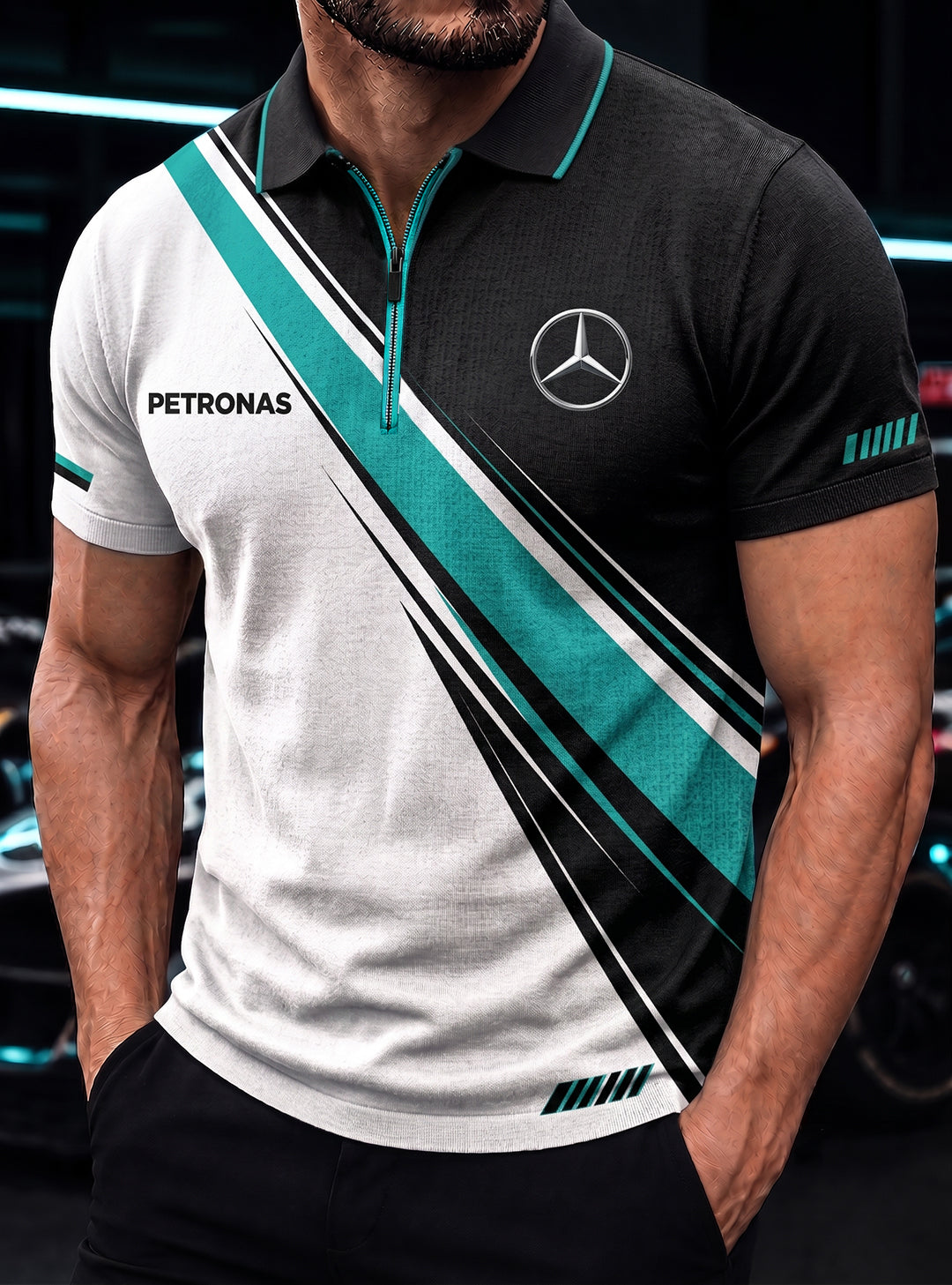 Personalized Merc Petronas Division Zipper Polo Shirt