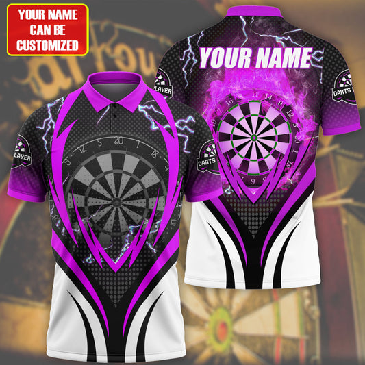 Personalized Name 3D Shirt For Darts Teams Pink Purple Version