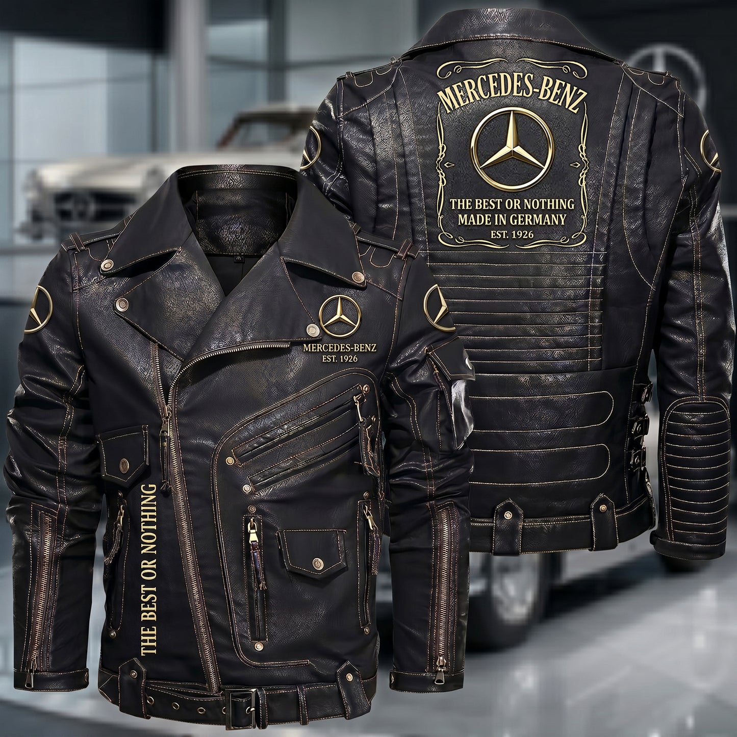 Merc Est.1926 Belt Solid Zipper Street Leather Jacket
