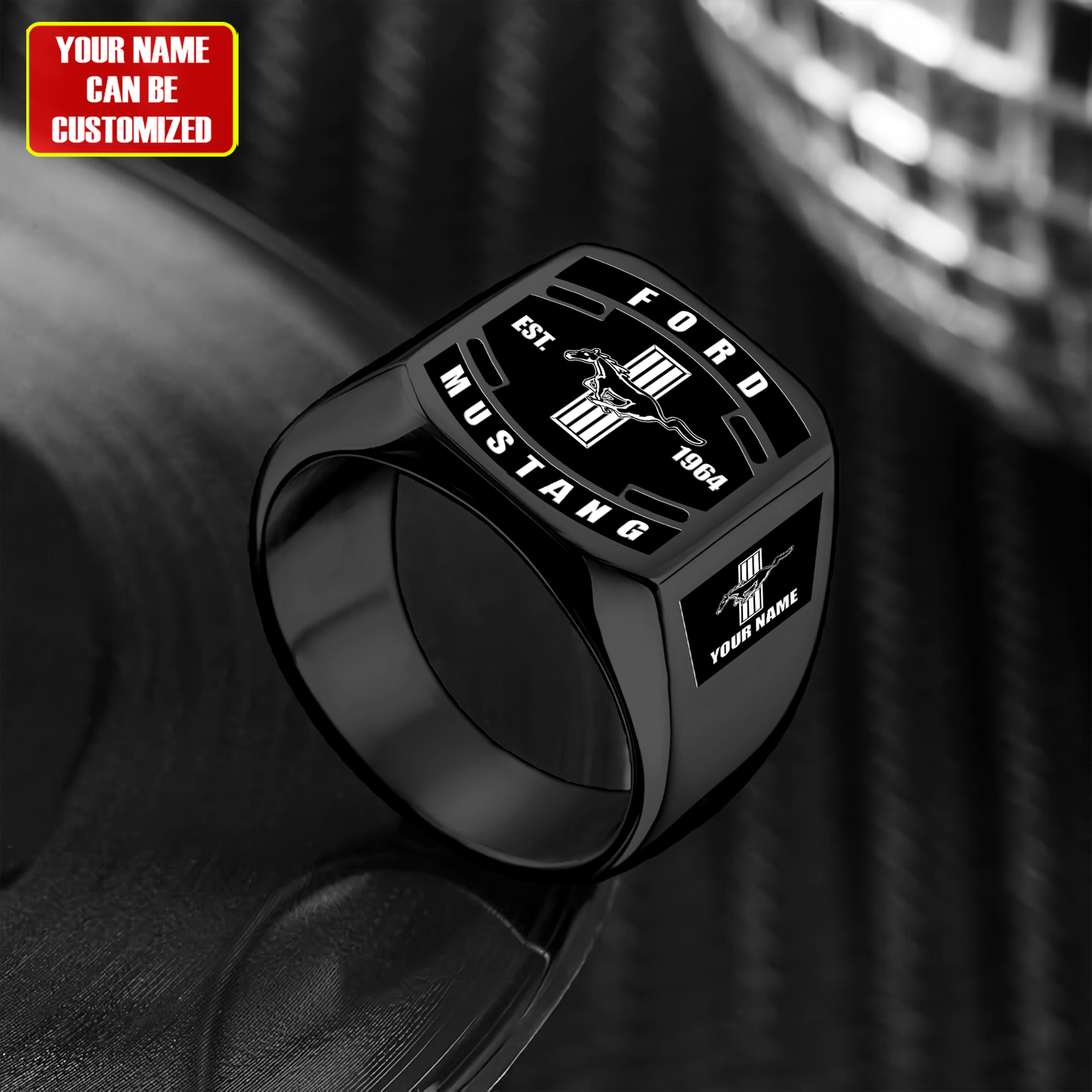 F Mustang Custom Name Classic Design Ring