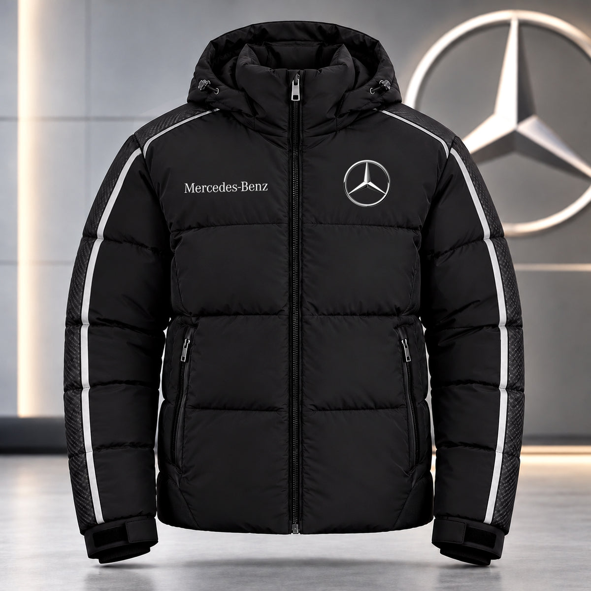 Merc Linen Puffer Thermal Stand Collar Jacket With Hood