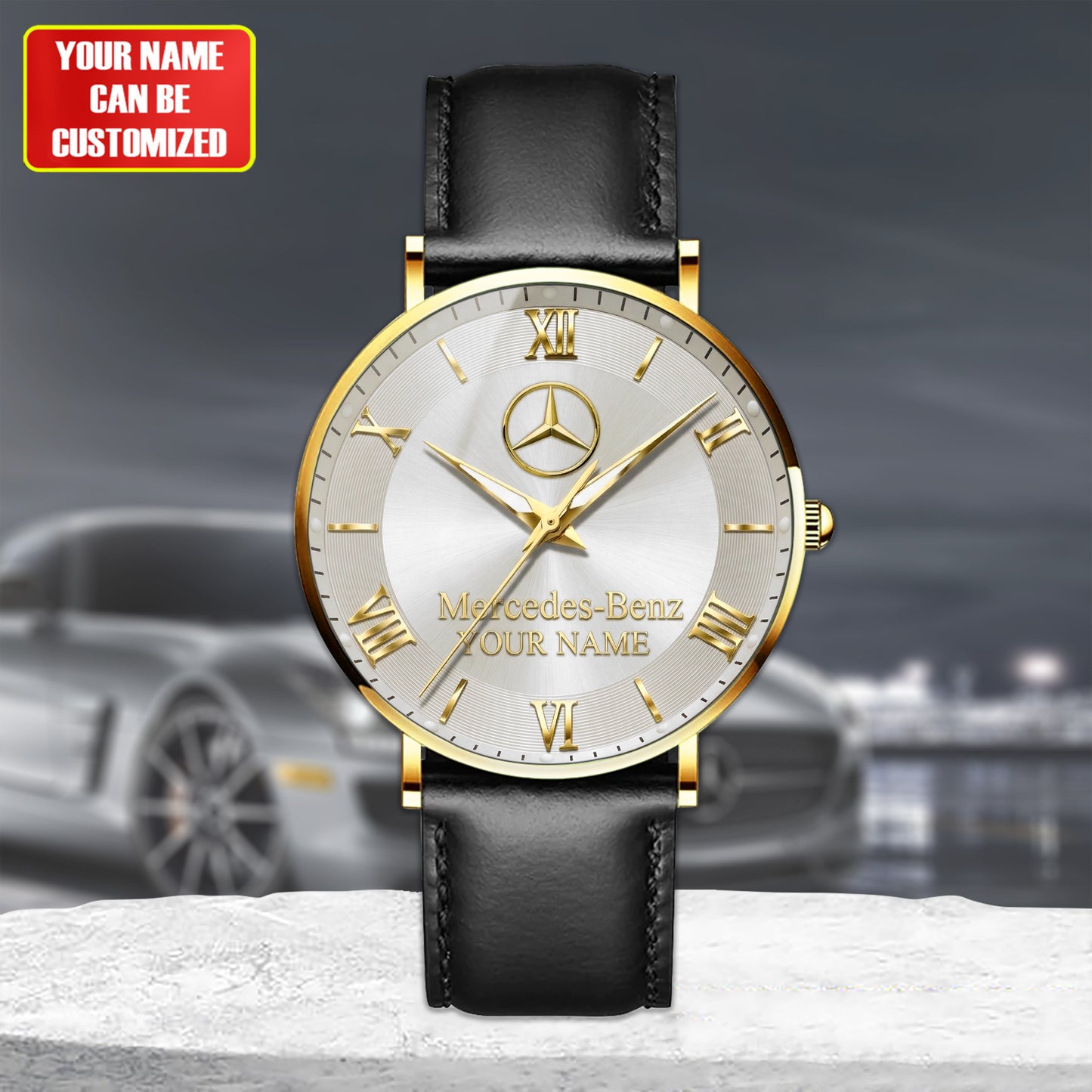 Personalized Merc Elegant Leather Strap Watch