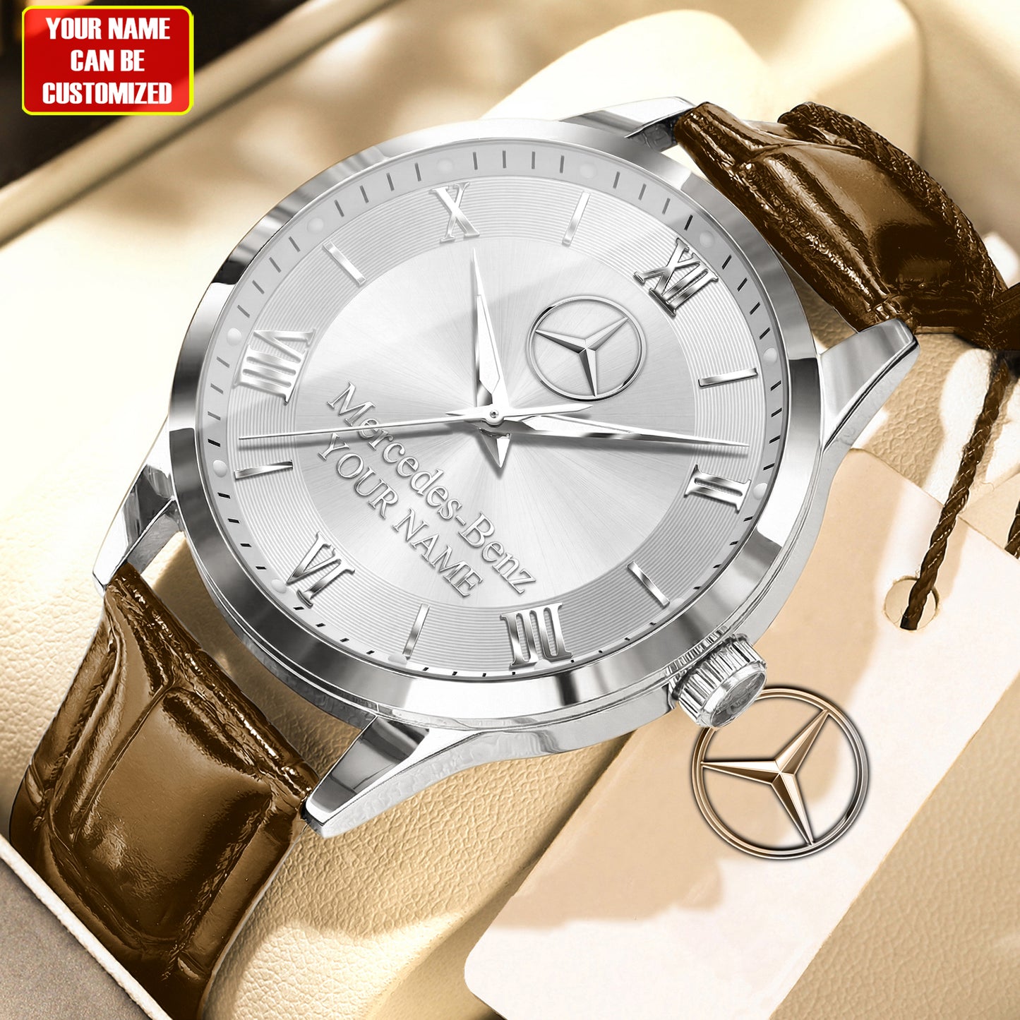 Personalized Merc Elegant Leather Strap Watch