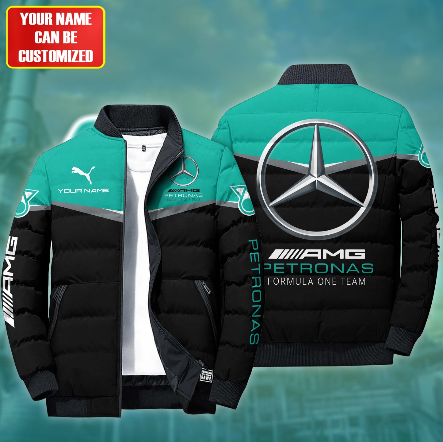 Personalized Merc AMG Petronas Sport Puffer Jacket 3D