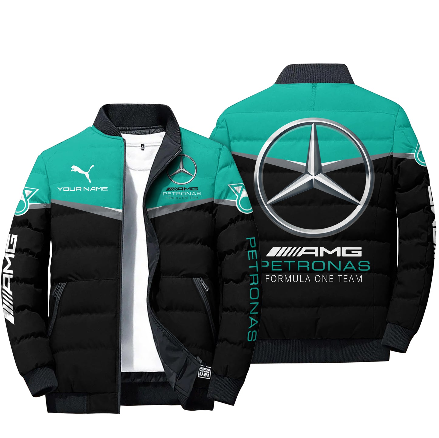 Personalized Merc AMG Petronas Sport Puffer Jacket 3D