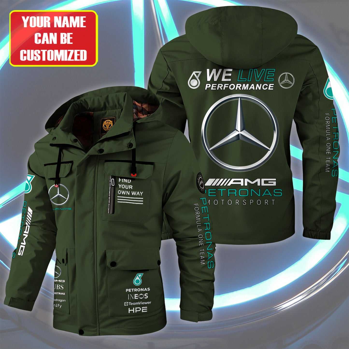 Personalized Merc AMG Petronas Motorsport Windbreaker Hooded Jacket