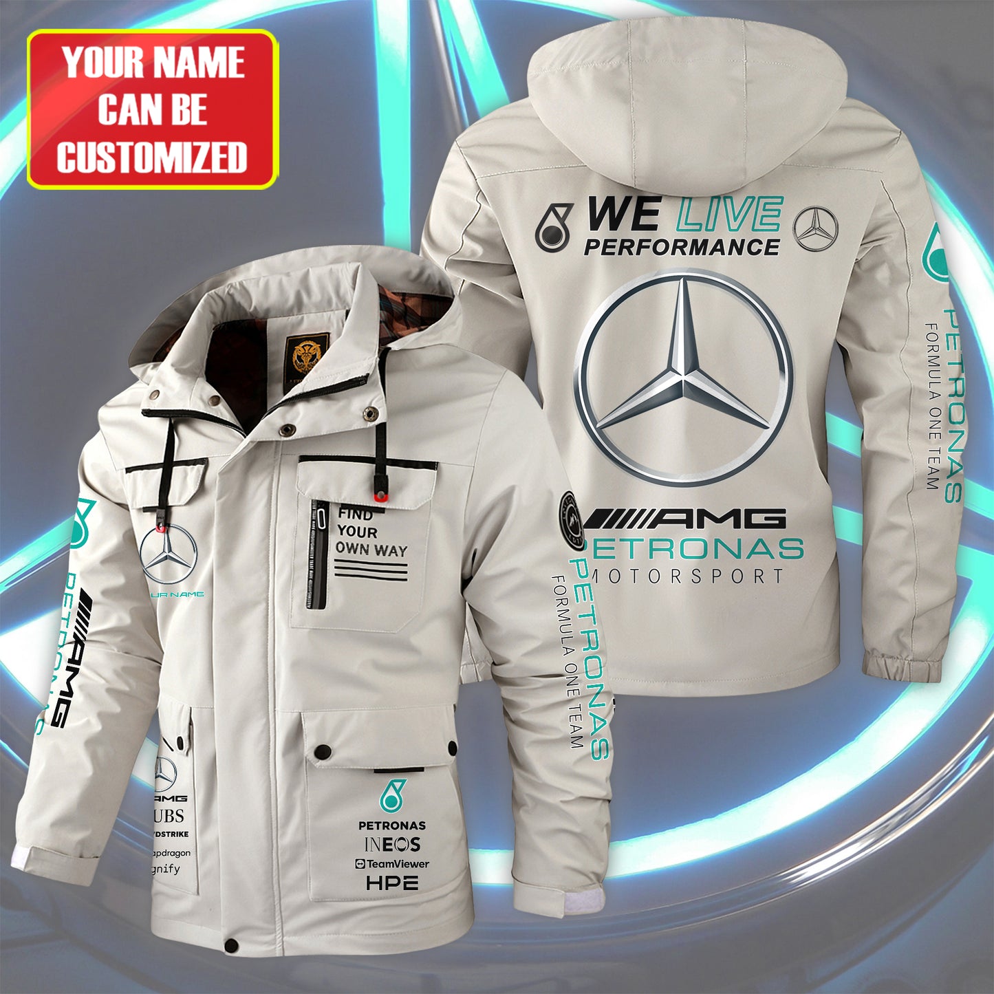 Personalized Merc AMG Petronas Motorsport Windbreaker Hooded Jacket