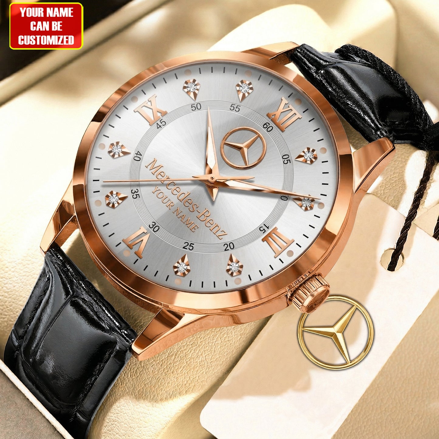 Personalized Merc Elegant Leather Strap Watch V2