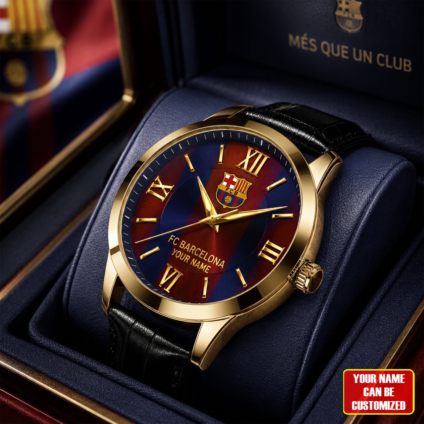 Personalized Barca FC Luxury Leather Strap Watch