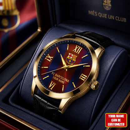 Personalized Barca FC Luxury Leather Strap Watch