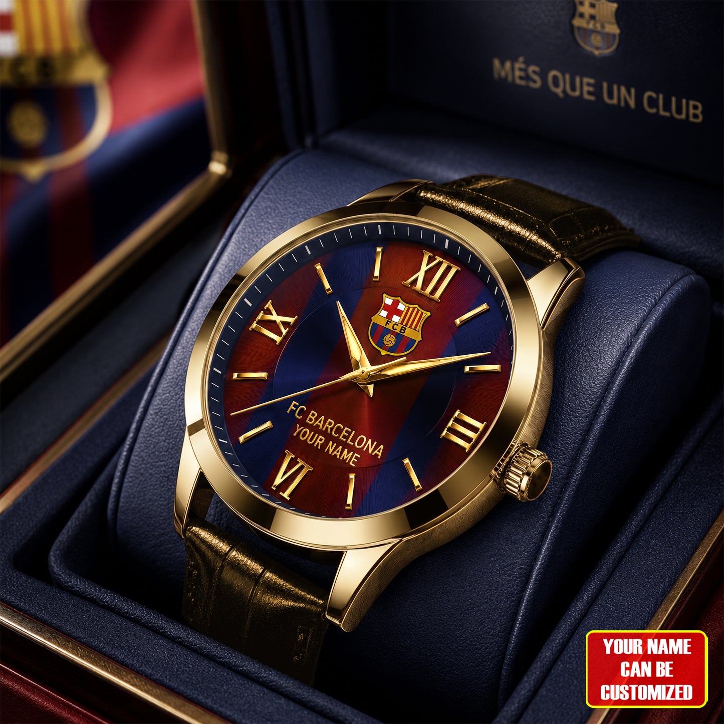Personalized Barca FC Luxury Leather Strap Watch