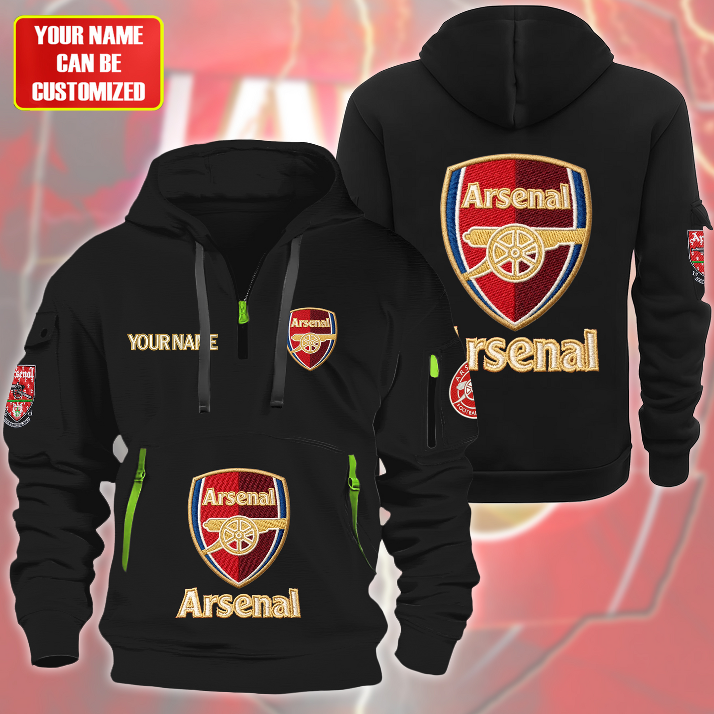 Personalized Arsenal FC Embroidery Zip-Hoodie Cotton Jacket