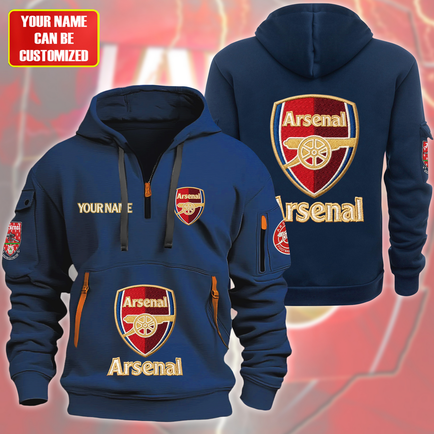Personalized Arsenal FC Embroidery Zip-Hoodie Cotton Jacket