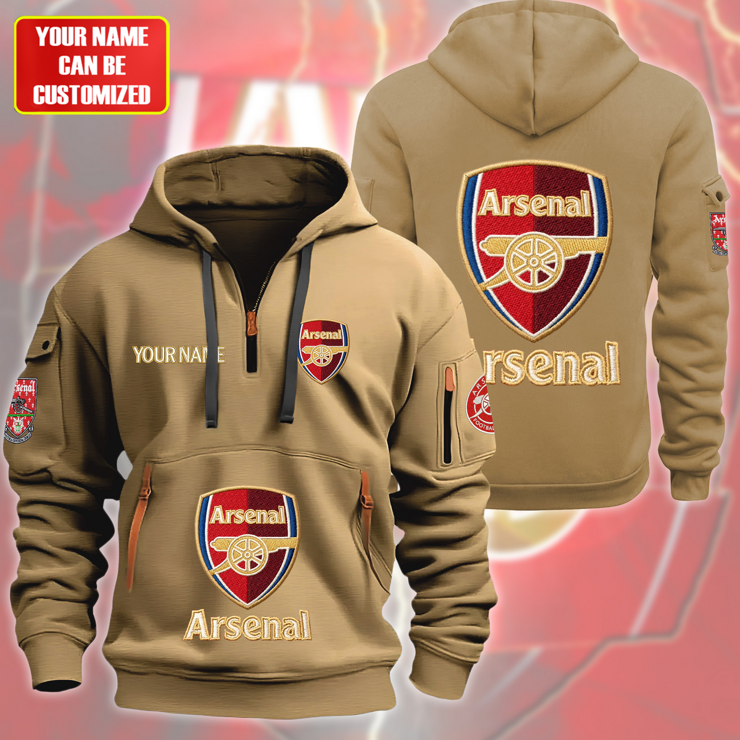 Personalized Arsenal FC Embroidery Zip-Hoodie Cotton Jacket