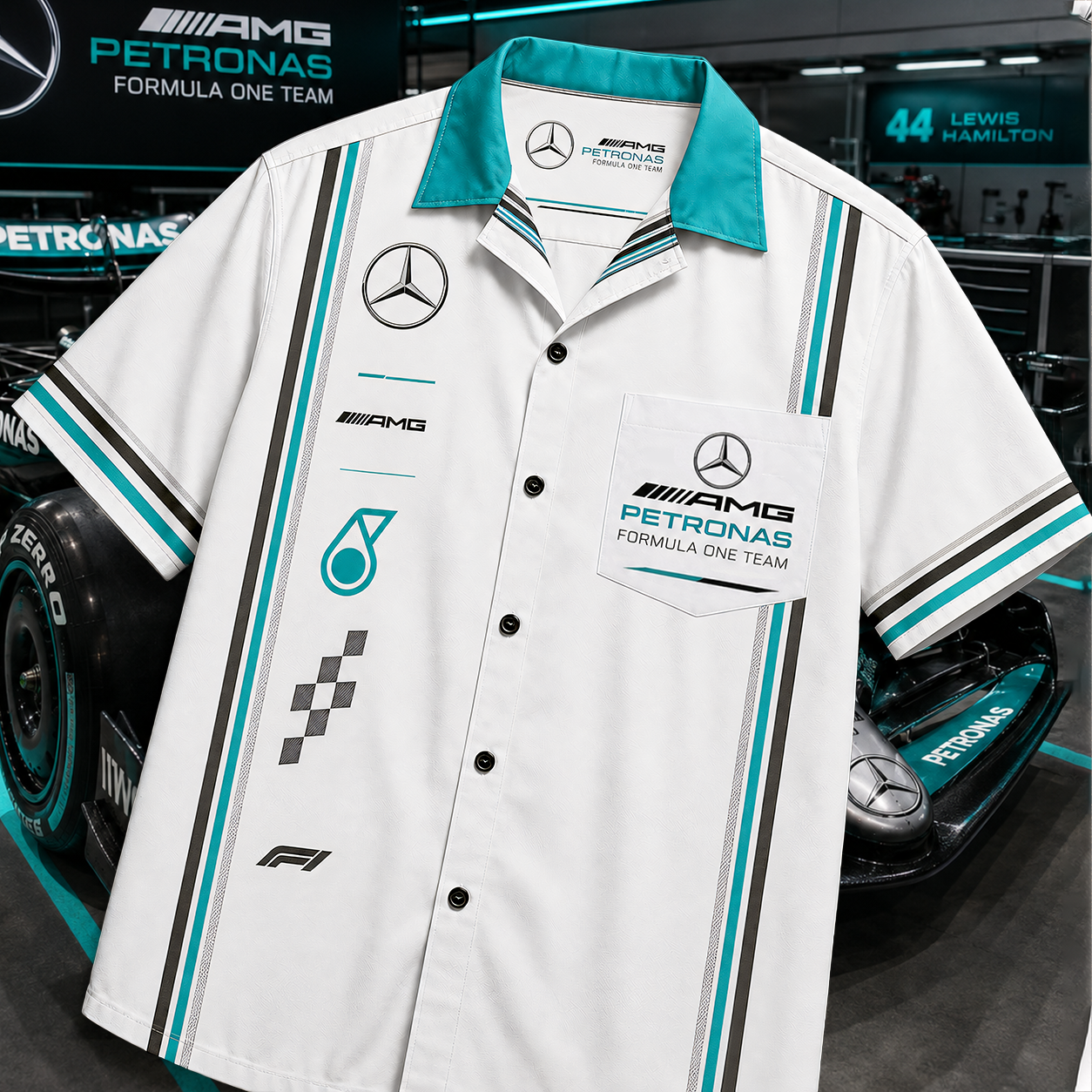Merc AMG Petronas Racing Tropical Hawaii Shirt Beach Short